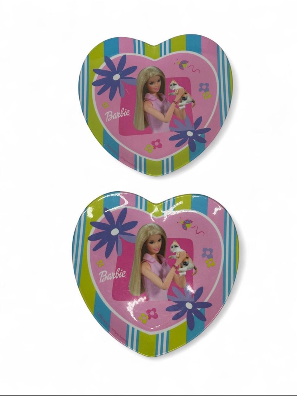 Vintage 2002 Y2K Barbie Heart-Shaped Pink Floral Plates melamine plastic 2